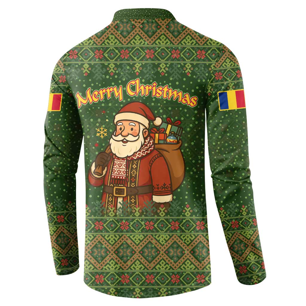 Romania Christmas Button Sweatshirt with Map Tricolor Flag Golden Eagle and Santa Motif - Wonder Print Shop