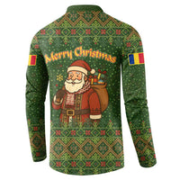 Romania Christmas Button Sweatshirt with Map Tricolor Flag Golden Eagle and Santa Motif - Wonder Print Shop