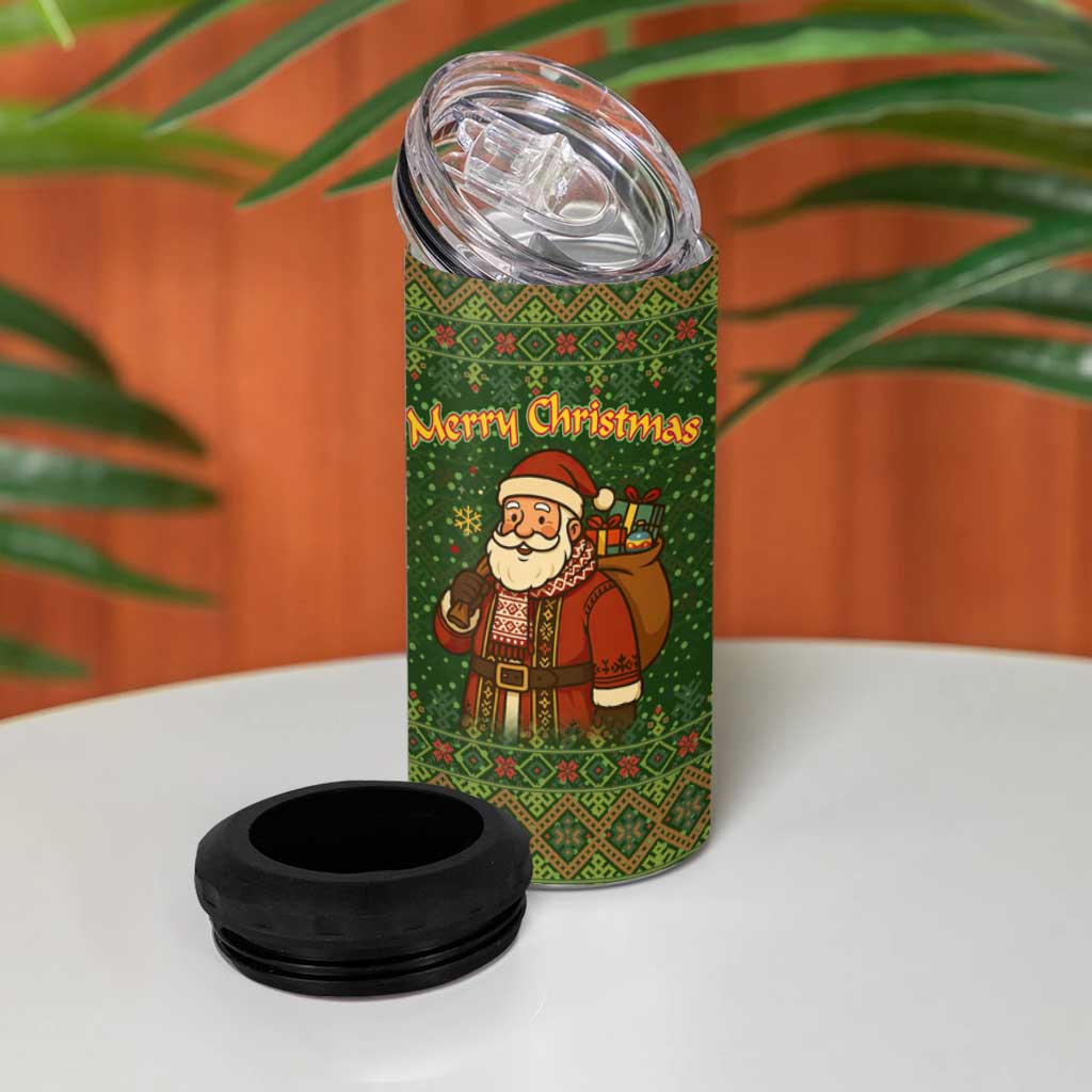 Romania Christmas 4 in 1 Can Cooler Tumbler with Map Tricolor Flag Golden Eagle and Santa Motif - Wonder Print Shop
