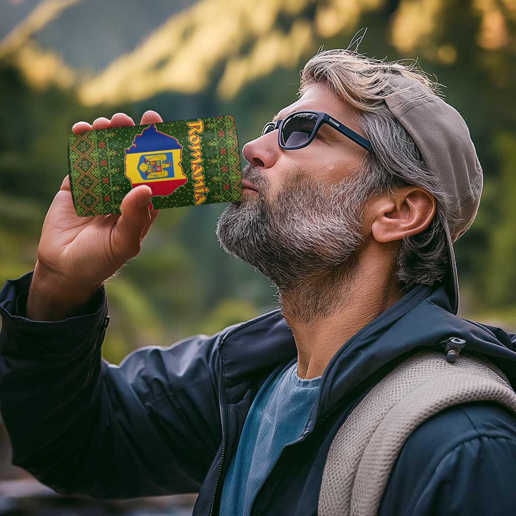 Romania Christmas 4 in 1 Can Cooler Tumbler with Map Tricolor Flag Golden Eagle and Santa Motif - Wonder Print Shop