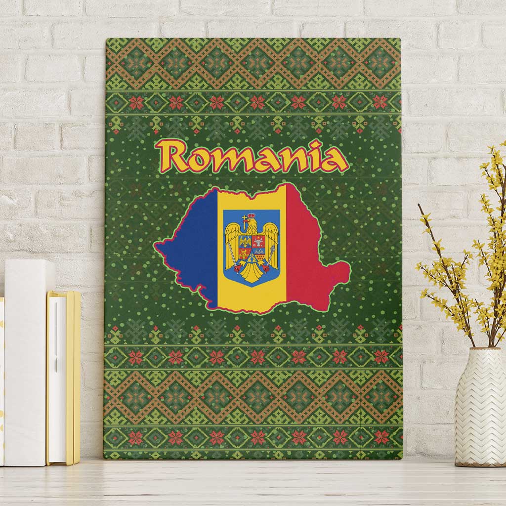 Romania Christmas Canvas Wall Art with Map Tricolor Flag Golden Eagle and Santa Motif - Wonder Print Shop