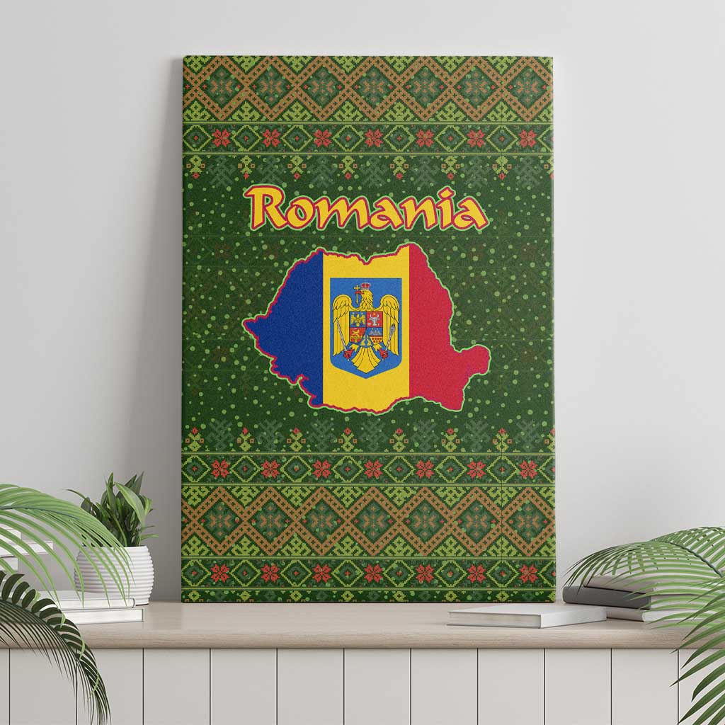 Romania Christmas Canvas Wall Art with Map Tricolor Flag Golden Eagle and Santa Motif - Wonder Print Shop