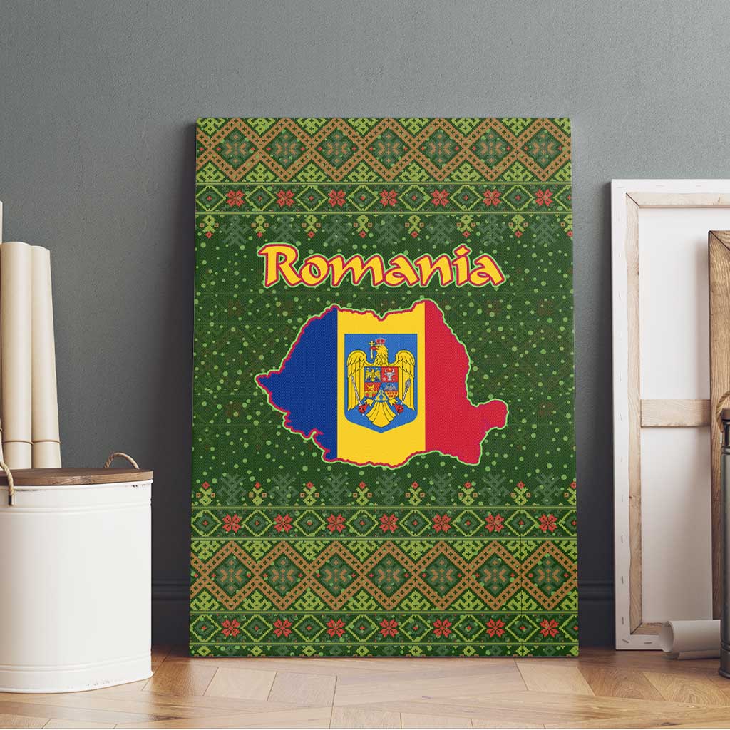 Romania Christmas Canvas Wall Art with Map Tricolor Flag Golden Eagle and Santa Motif - Wonder Print Shop