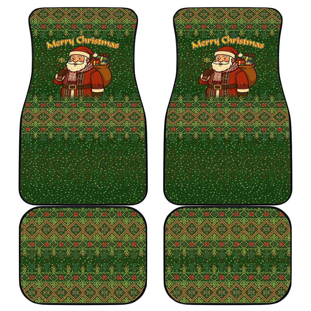 Romania Christmas Car Mats with Map Tricolor Flag Golden Eagle and Santa Motif - Wonder Print Shop