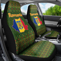 Romania Christmas Car Seat Cover with Map Tricolor Flag Golden Eagle and Santa Motif - Wonder Print Shop