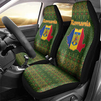 Romania Christmas Car Seat Cover with Map Tricolor Flag Golden Eagle and Santa Motif - Wonder Print Shop