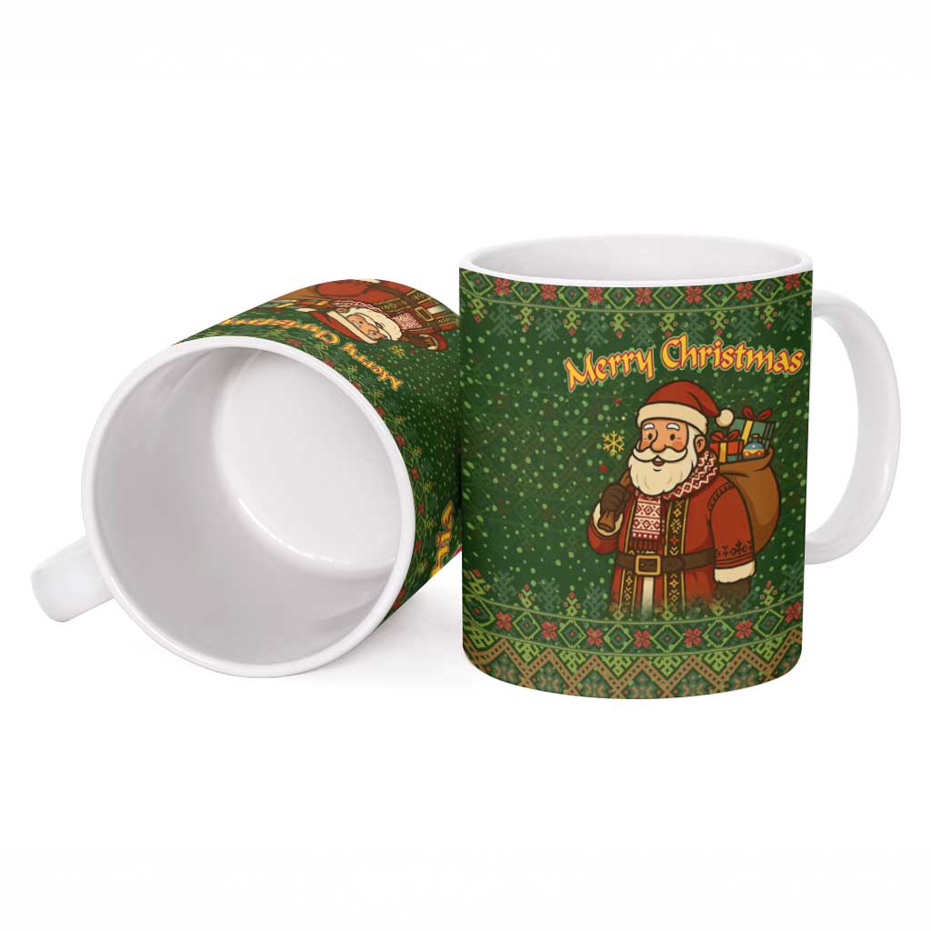 Romania Christmas Ceramic Mug with Map Tricolor Flag Golden Eagle and Santa Motif - Wonder Print Shop