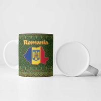 Romania Christmas Ceramic Mug with Map Tricolor Flag Golden Eagle and Santa Motif - Wonder Print Shop