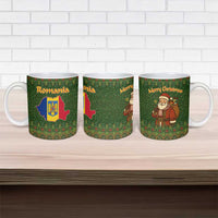 Romania Christmas Ceramic Mug with Map Tricolor Flag Golden Eagle and Santa Motif - Wonder Print Shop