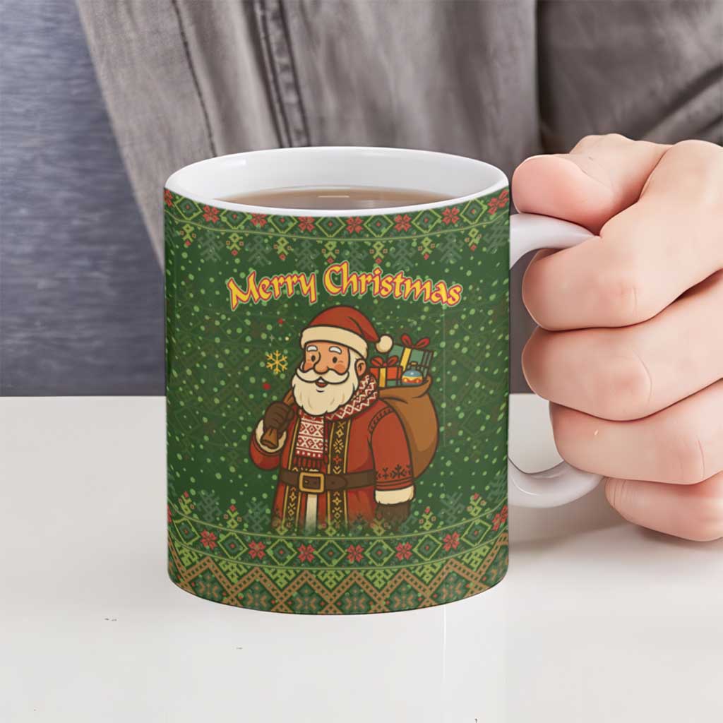 Romania Christmas Ceramic Mug with Map Tricolor Flag Golden Eagle and Santa Motif - Wonder Print Shop