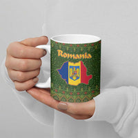 Romania Christmas Ceramic Mug with Map Tricolor Flag Golden Eagle and Santa Motif - Wonder Print Shop