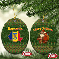 Romania Christmas Ceramic Ornament with Map Tricolor Flag Golden Eagle and Santa Motif - Wonder Print Shop