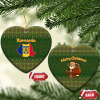 Romania Christmas Ceramic Ornament with Map Tricolor Flag Golden Eagle and Santa Motif - Wonder Print Shop