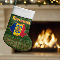 Romania Christmas Stocking with Map Tricolor Flag Golden Eagle and Santa Motif - Wonder Print Shop