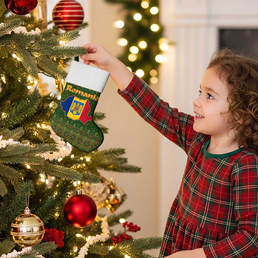 Romania Christmas Stocking with Map Tricolor Flag Golden Eagle and Santa Motif - Wonder Print Shop