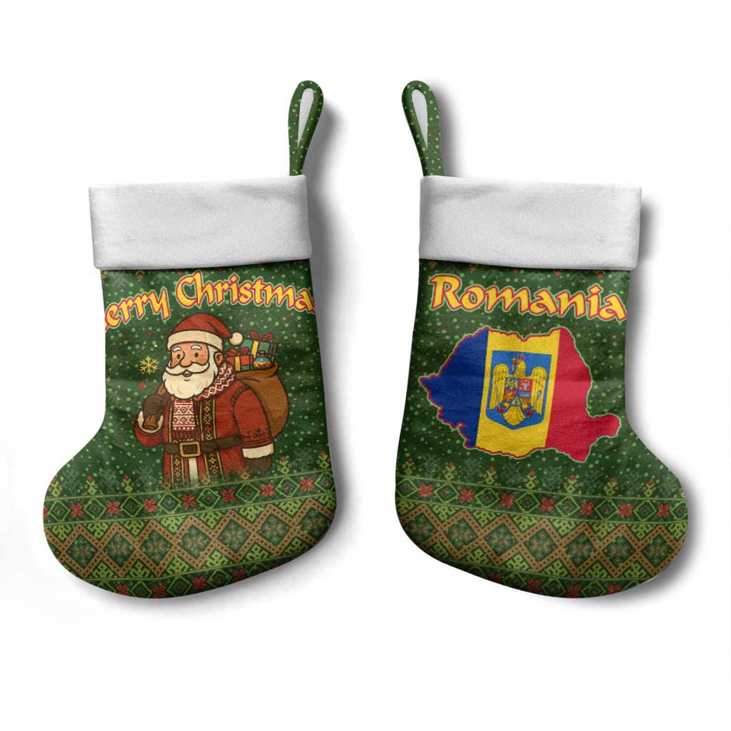 Romania Christmas Stocking with Map Tricolor Flag Golden Eagle and Santa Motif - Wonder Print Shop