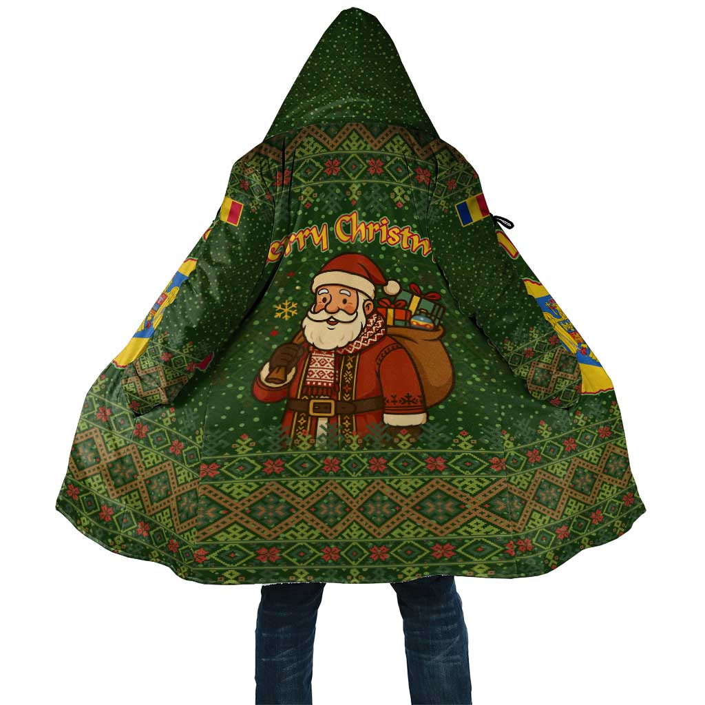 Romania Christmas Cloak with Map Tricolor Flag Golden Eagle and Santa Motif - Wonder Print Shop