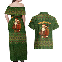 Romania Christmas Couples Matching Off Shoulder Maxi Dress and Hawaiian Shirt with Map Tricolor Flag Golden Eagle and Santa Motif - Wonder Print Shop