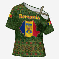 Romania Christmas Cross Shoulder Shirt with Map Tricolor Flag Golden Eagle and Santa Motif - Wonder Print Shop