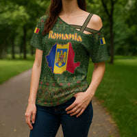 Romania Christmas Cross Shoulder Shirt with Map Tricolor Flag Golden Eagle and Santa Motif - Wonder Print Shop