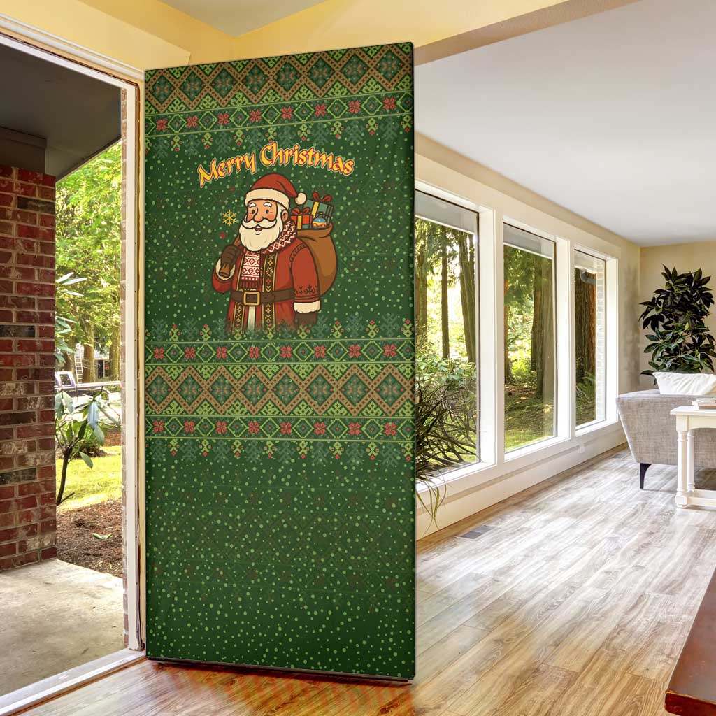 Romania Christmas Door Cover with Map Tricolor Flag Golden Eagle and Santa Motif - Wonder Print Shop