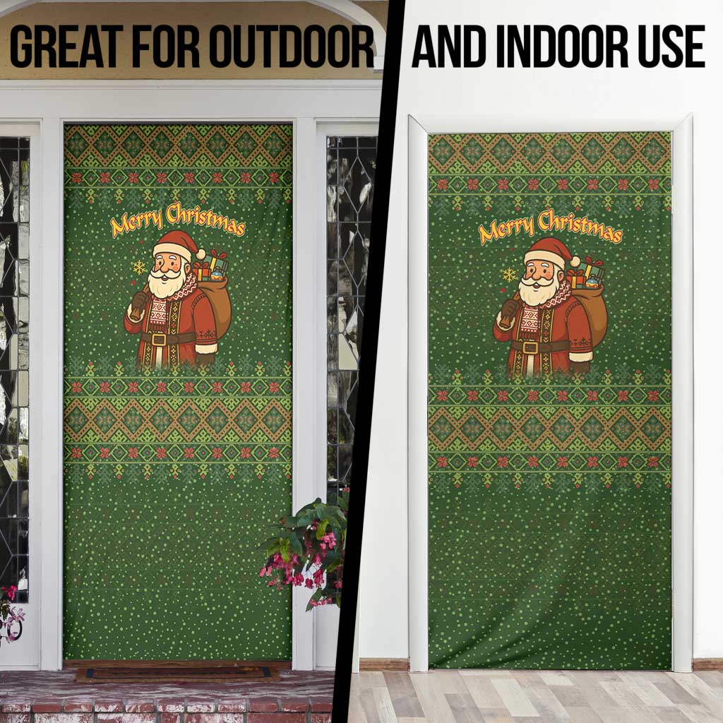 Romania Christmas Door Cover with Map Tricolor Flag Golden Eagle and Santa Motif - Wonder Print Shop