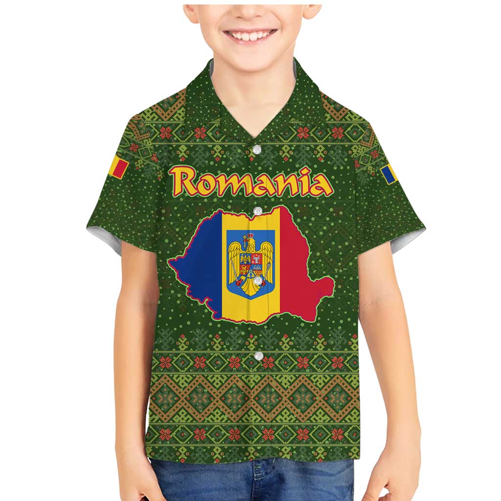 Romania Christmas Family Matching Mermaid Dress and Hawaiian Shirt with Map Tricolor Flag Golden Eagle and Santa Motif - Wonder Print Shop