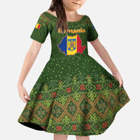 Romania Christmas Family Matching Off The Shoulder Long Sleeve Dress and Hawaiian Shirt with Map Tricolor Flag Golden Eagle and Santa Motif - Wonder Print Shop