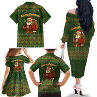 Romania Christmas Family Matching Off The Shoulder Long Sleeve Dress and Hawaiian Shirt with Map Tricolor Flag Golden Eagle and Santa Motif - Wonder Print Shop
