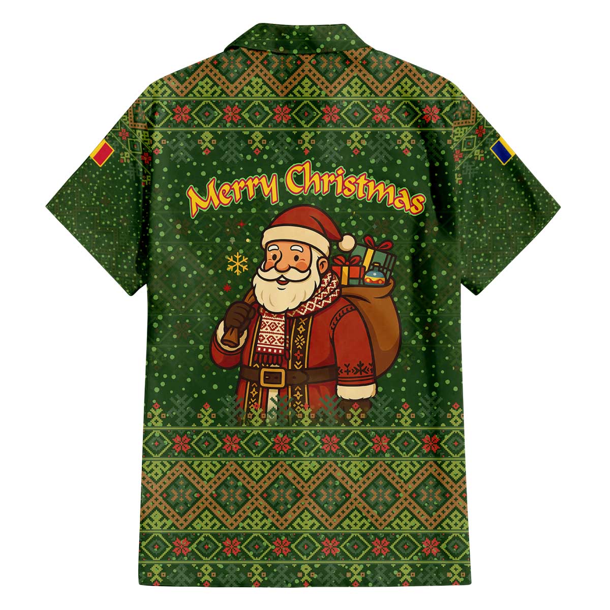 Romania Christmas Family Matching Off The Shoulder Long Sleeve Dress and Hawaiian Shirt with Map Tricolor Flag Golden Eagle and Santa Motif - Wonder Print Shop