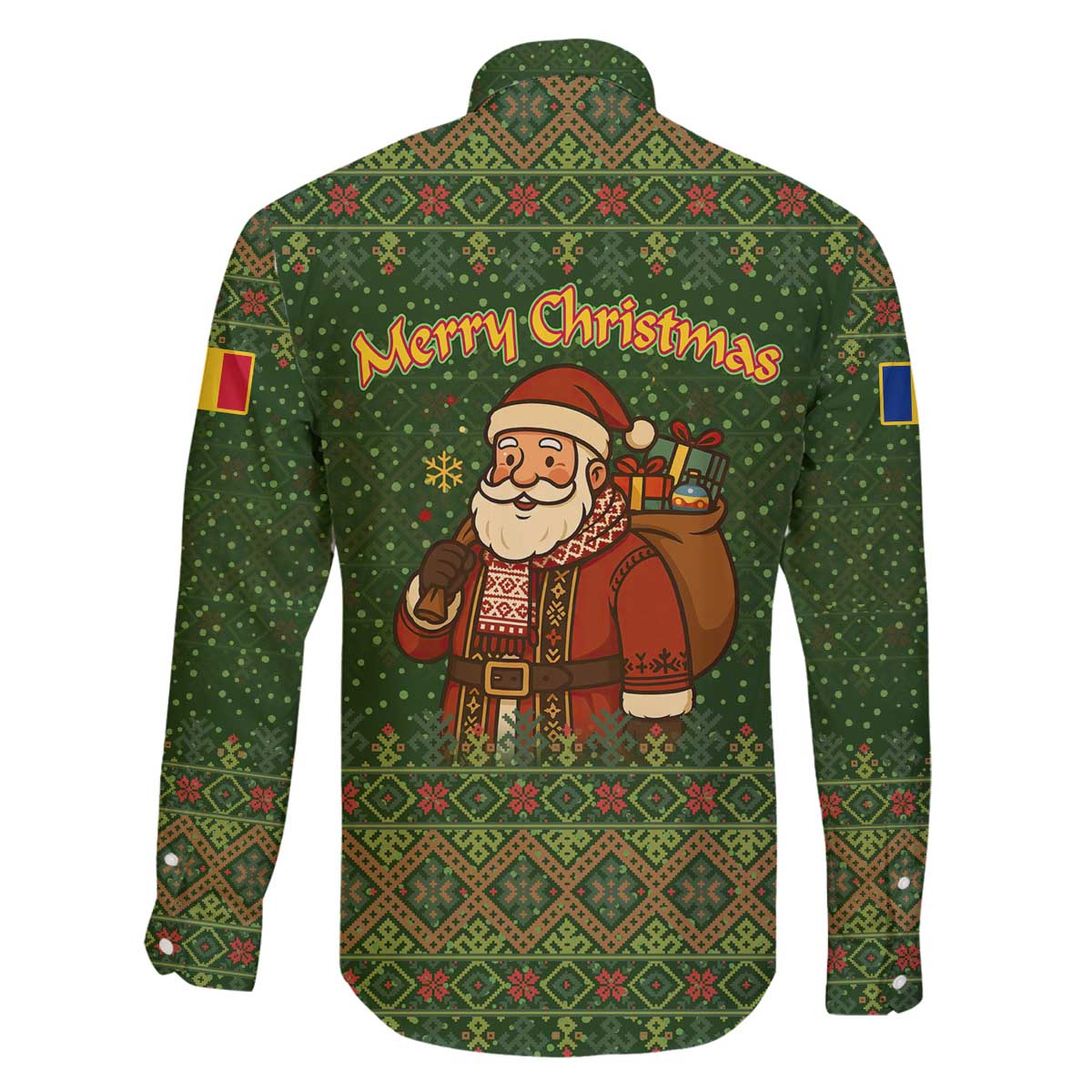 Romania Christmas Family Matching Off The Shoulder Long Sleeve Dress and Hawaiian Shirt with Map Tricolor Flag Golden Eagle and Santa Motif - Wonder Print Shop