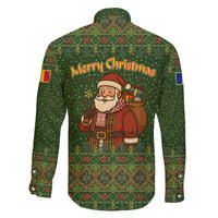 Romania Christmas Family Matching Off The Shoulder Long Sleeve Dress and Hawaiian Shirt with Map Tricolor Flag Golden Eagle and Santa Motif - Wonder Print Shop