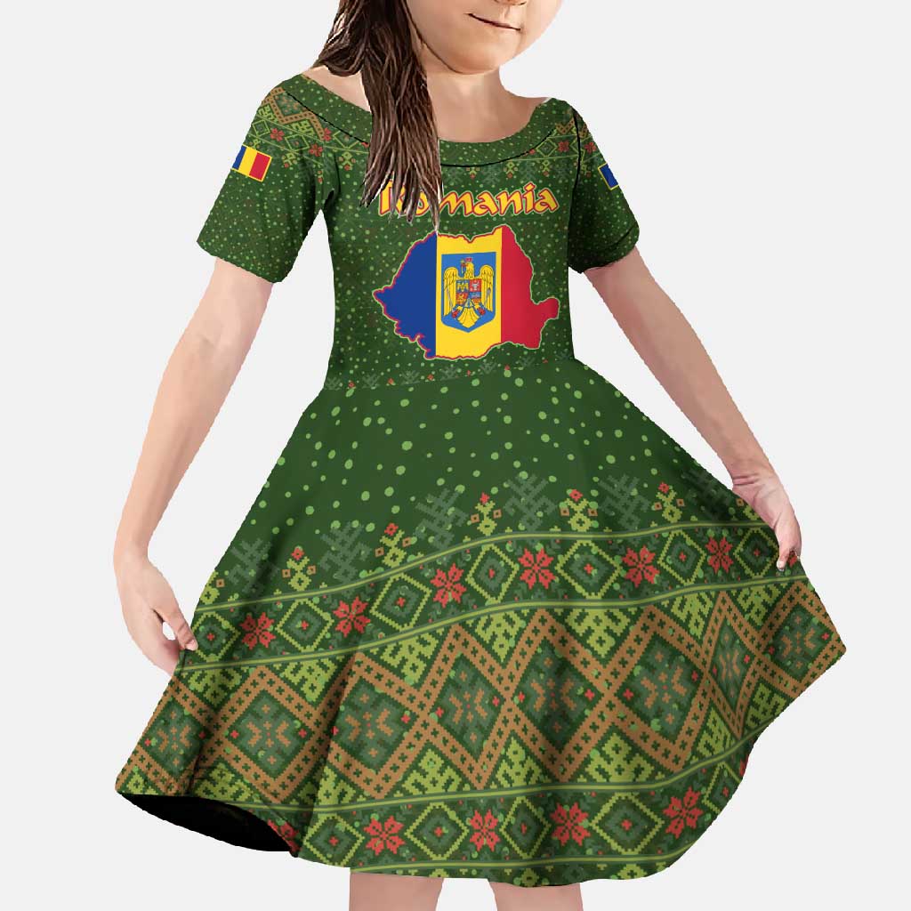 Romania Christmas Family Matching Off Shoulder Maxi Dress and Hawaiian Shirt with Map Tricolor Flag Golden Eagle and Santa Motif - Wonder Print Shop