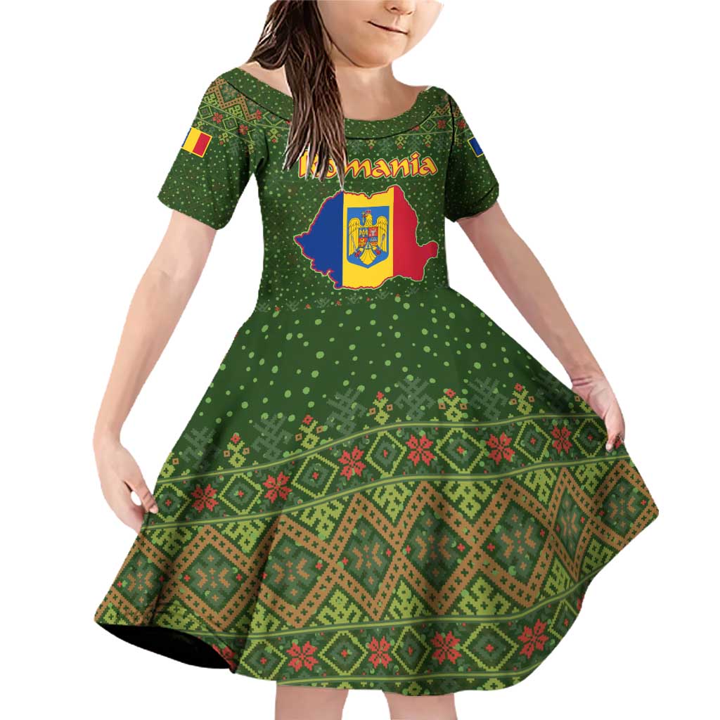 Romania Christmas Family Matching Off Shoulder Short Dress and Hawaiian Shirt with Map Tricolor Flag Golden Eagle and Santa Motif - Wonder Print Shop