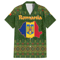 Romania Christmas Family Matching Off Shoulder Short Dress and Hawaiian Shirt with Map Tricolor Flag Golden Eagle and Santa Motif - Wonder Print Shop