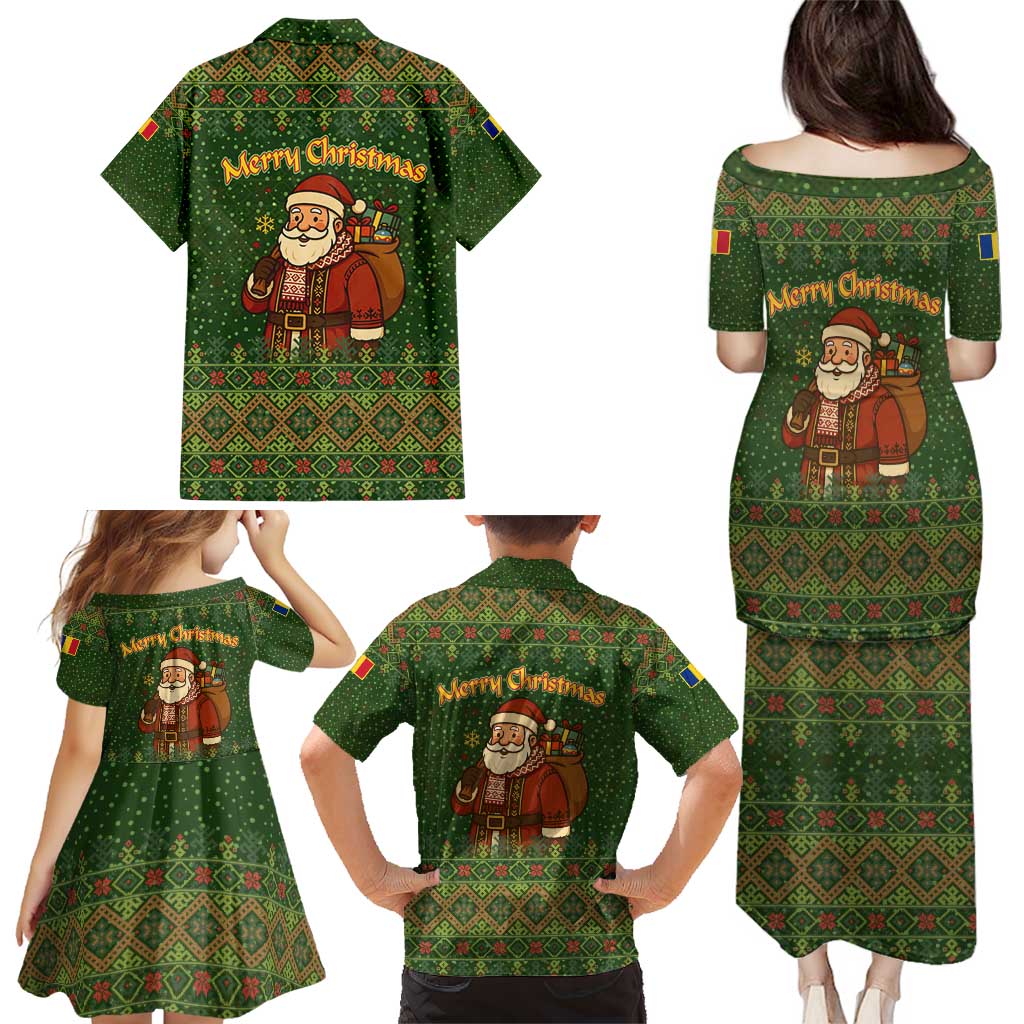 Romania Christmas Family Matching Puletasi and Hawaiian Shirt with Map Tricolor Flag Golden Eagle and Santa Motif - Wonder Print Shop