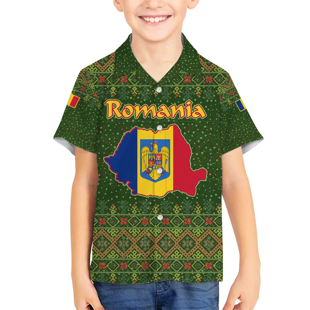 Romania Christmas Family Matching Puletasi and Hawaiian Shirt with Map Tricolor Flag Golden Eagle and Santa Motif - Wonder Print Shop