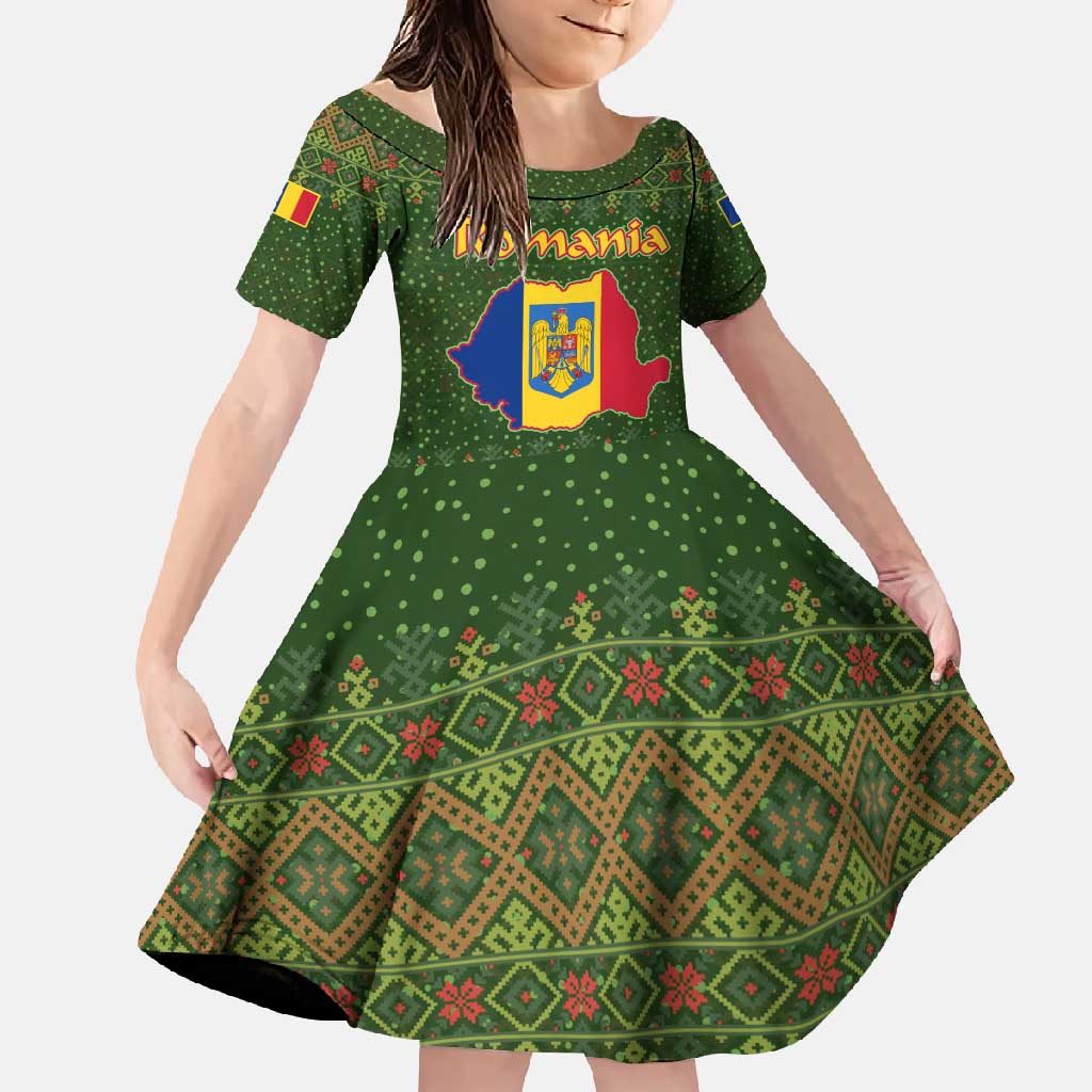 Romania Christmas Family Matching Summer Maxi Dress and Hawaiian Shirt with Map Tricolor Flag Golden Eagle and Santa Motif - Wonder Print Shop