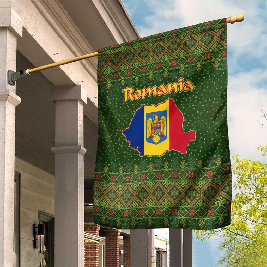 Romania Christmas Garden Flag with Map Tricolor Flag Golden Eagle and Santa Motif - Wonder Print Shop