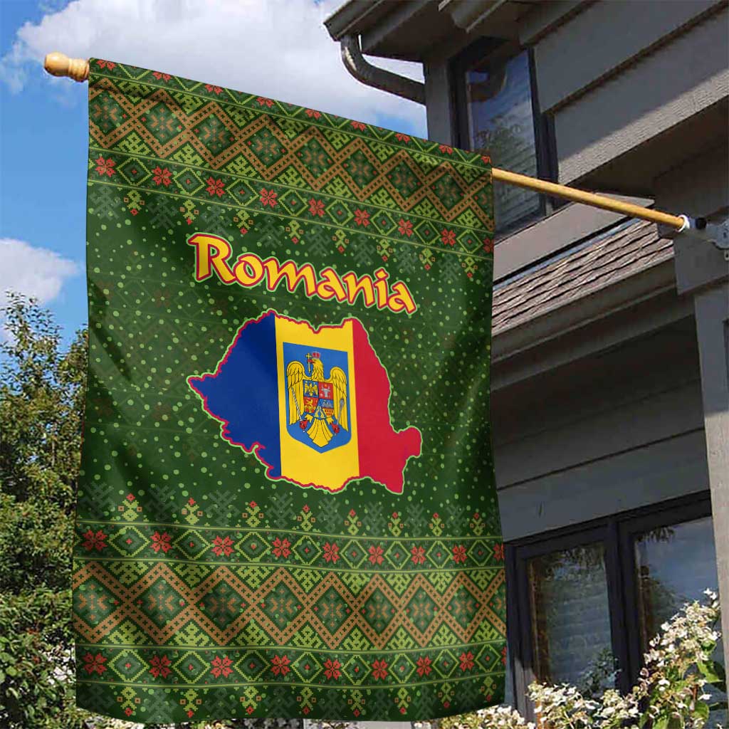 Romania Christmas Garden Flag with Map Tricolor Flag Golden Eagle and Santa Motif - Wonder Print Shop