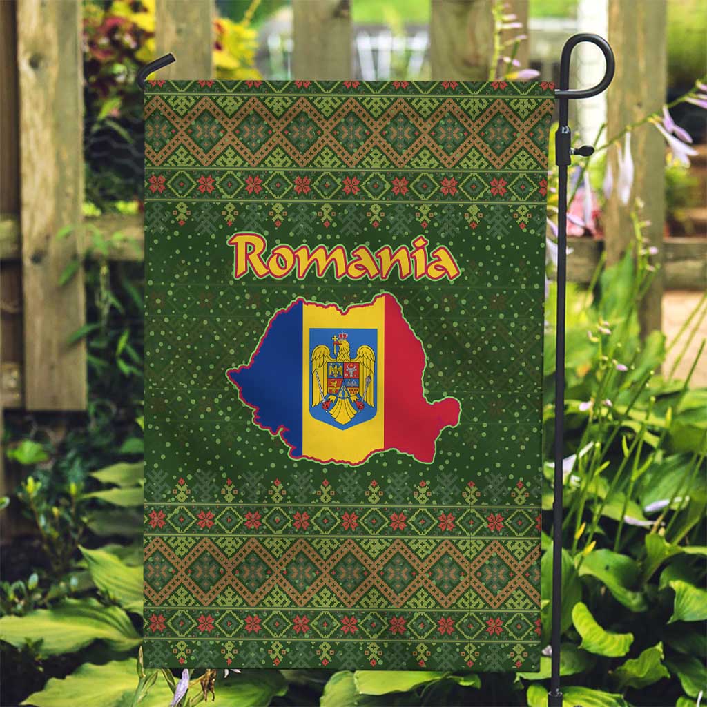 Romania Christmas Garden Flag with Map Tricolor Flag Golden Eagle and Santa Motif - Wonder Print Shop