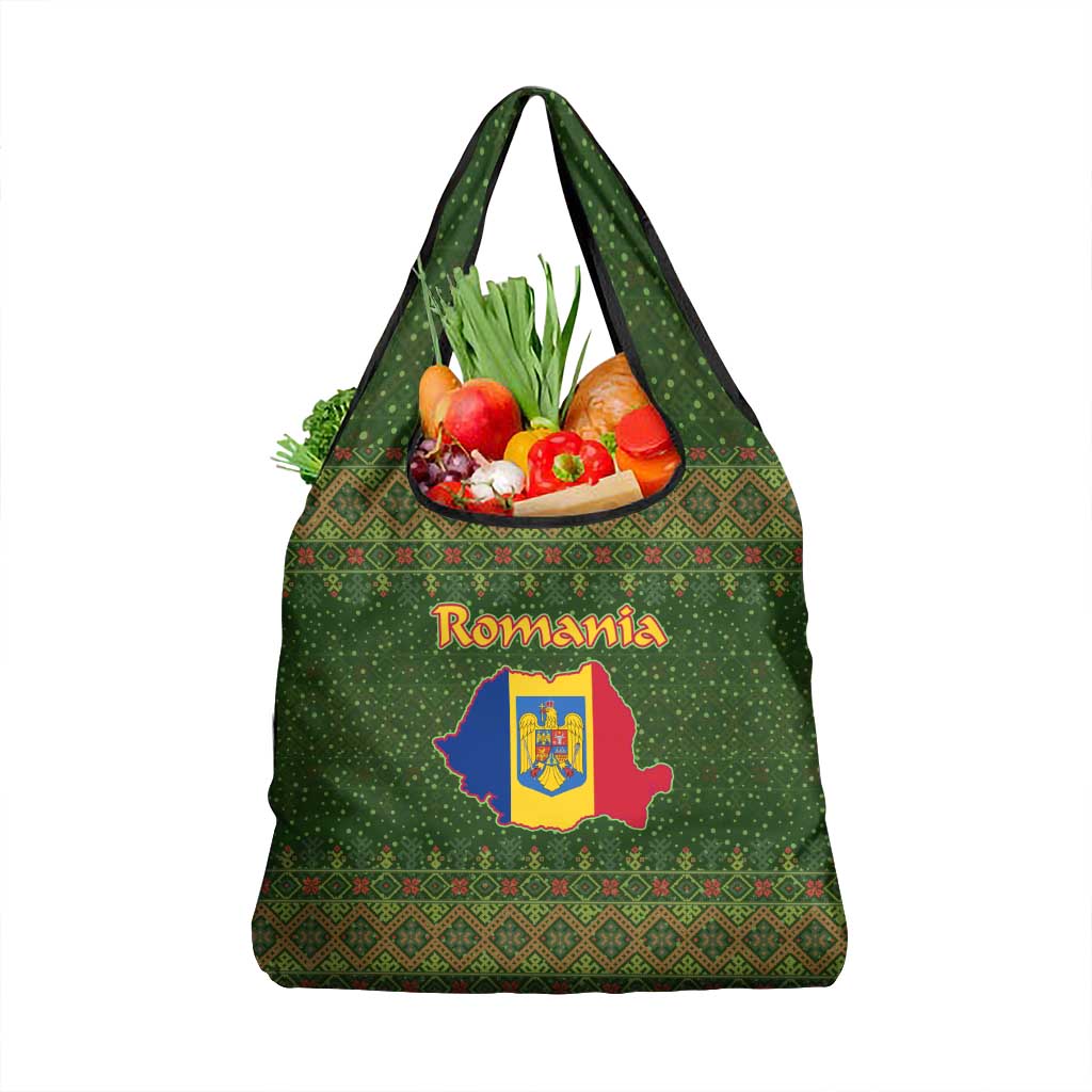 Romania Christmas Grocery Bag with Map Tricolor Flag Golden Eagle and Santa Motif - Wonder Print Shop