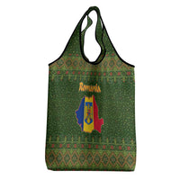 Romania Christmas Grocery Bag with Map Tricolor Flag Golden Eagle and Santa Motif - Wonder Print Shop