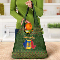 Romania Christmas Grocery Bag with Map Tricolor Flag Golden Eagle and Santa Motif - Wonder Print Shop