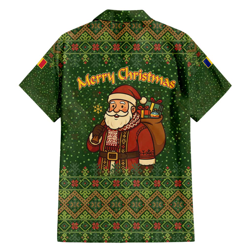 Romania Christmas Hawaiian Shirt with Map Tricolor Flag Golden Eagle and Santa Motif - Wonder Print Shop