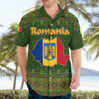 Romania Christmas Hawaiian Shirt with Map Tricolor Flag Golden Eagle and Santa Motif - Wonder Print Shop