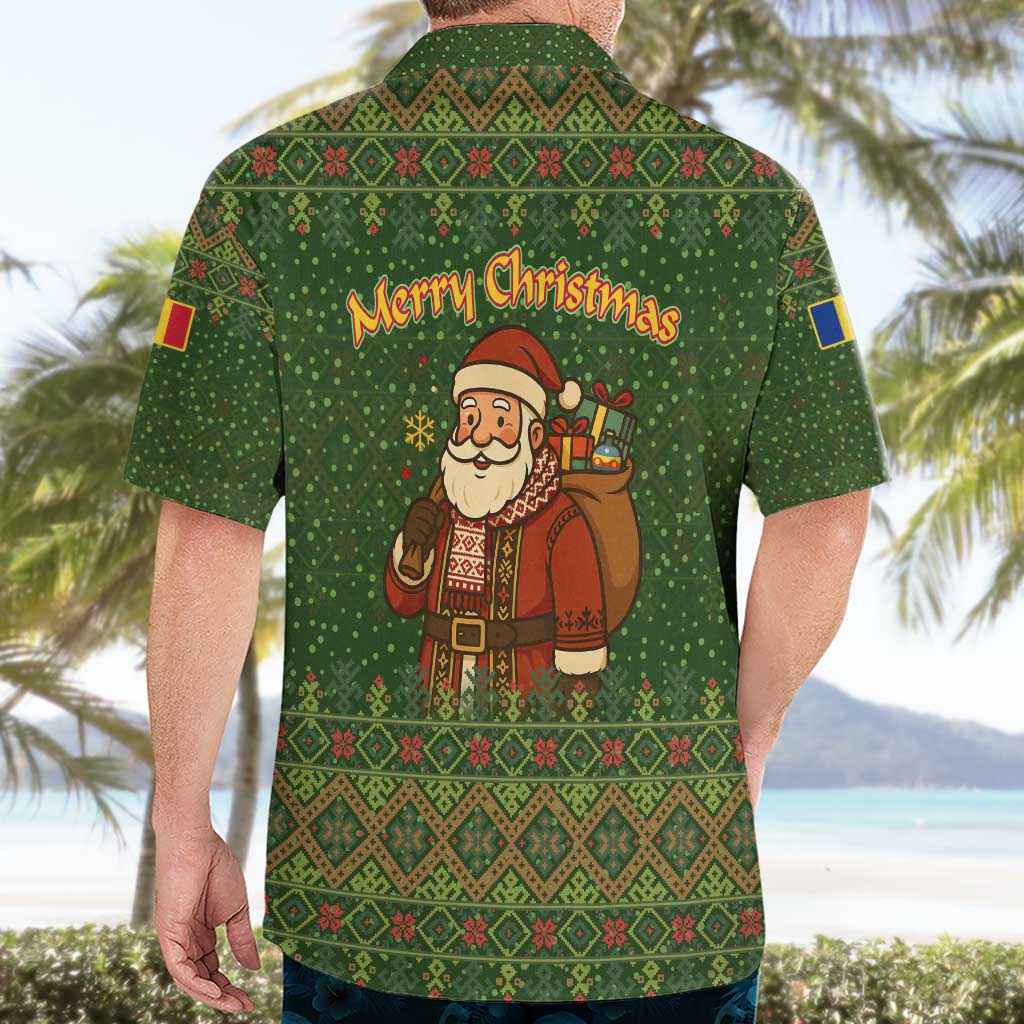 Romania Christmas Hawaiian Shirt with Map Tricolor Flag Golden Eagle and Santa Motif - Wonder Print Shop