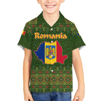 Romania Christmas Hawaiian Shirt with Map Tricolor Flag Golden Eagle and Santa Motif - Wonder Print Shop