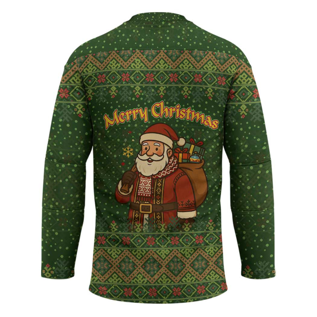 Romania Christmas Hockey Jersey with Map Tricolor Flag Golden Eagle and Santa Motif - Wonder Print Shop