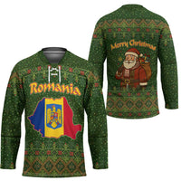 Romania Christmas Hockey Jersey with Map Tricolor Flag Golden Eagle and Santa Motif - Wonder Print Shop